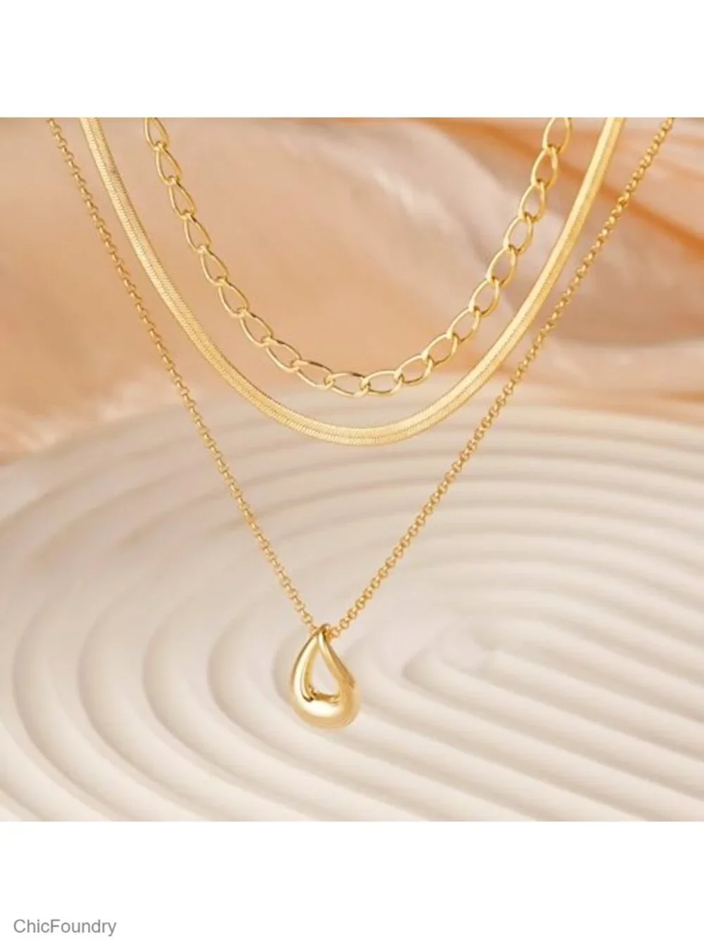 14k Gold Plated Layered Necklace Set with Paperclip Herringbone and Twisted